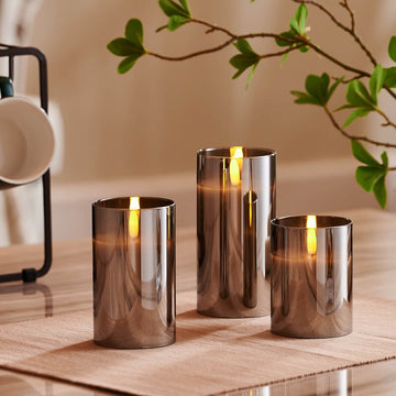 Saintmy 3 Piece Silver/Gold Unscented Flameless Pillar Candle Set with Remote